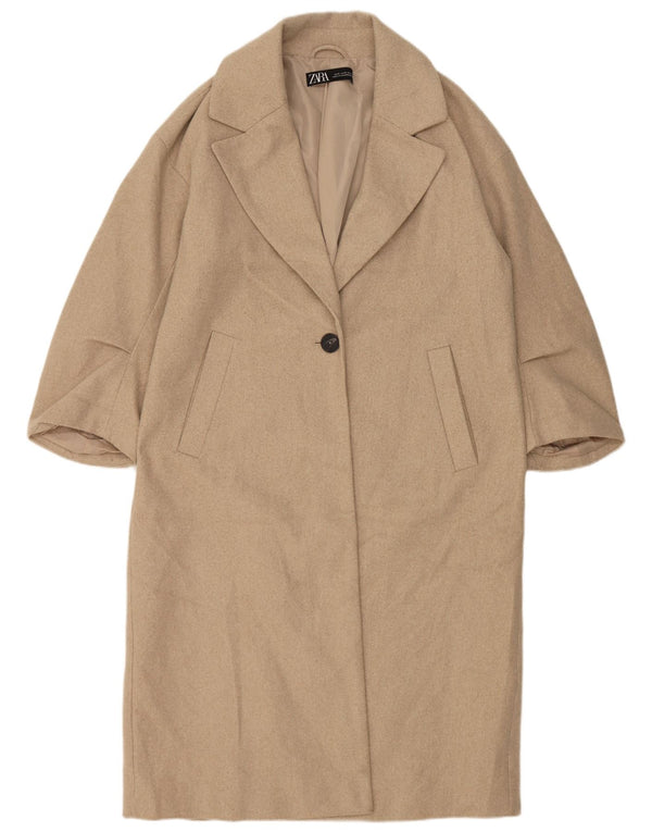 Zara Womens Overcoat UK 6 XS Beige Polyester