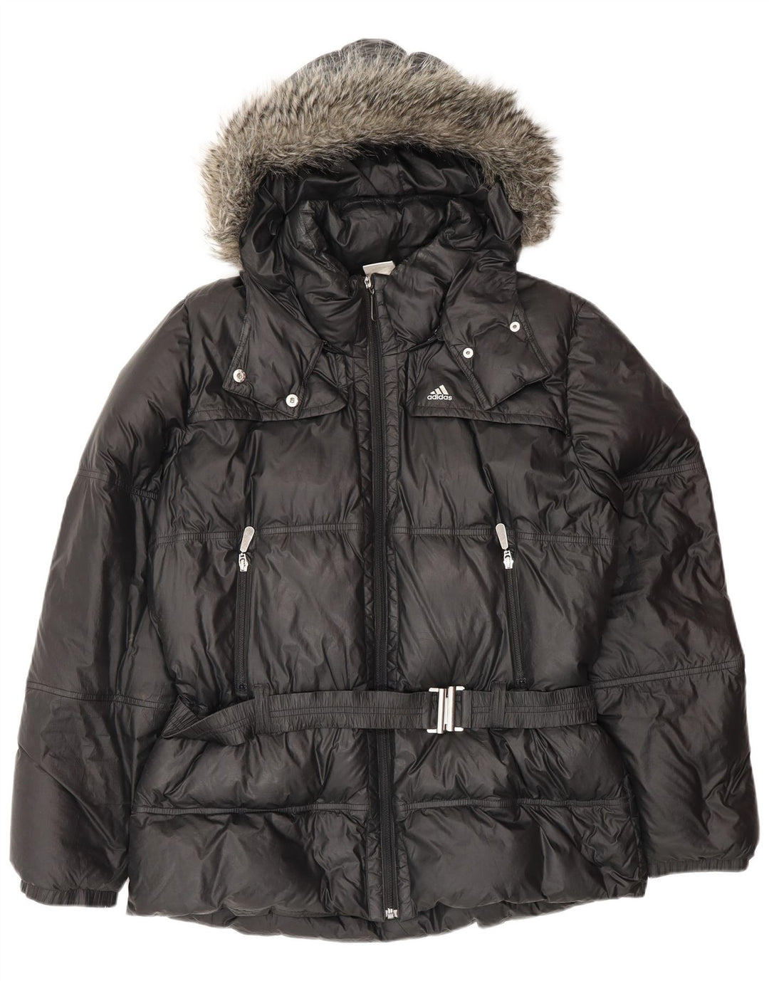 Adidas Chaqueta Acolchada Extragrande con Capucha para Mujer UK 40 XL Poliéster Negro