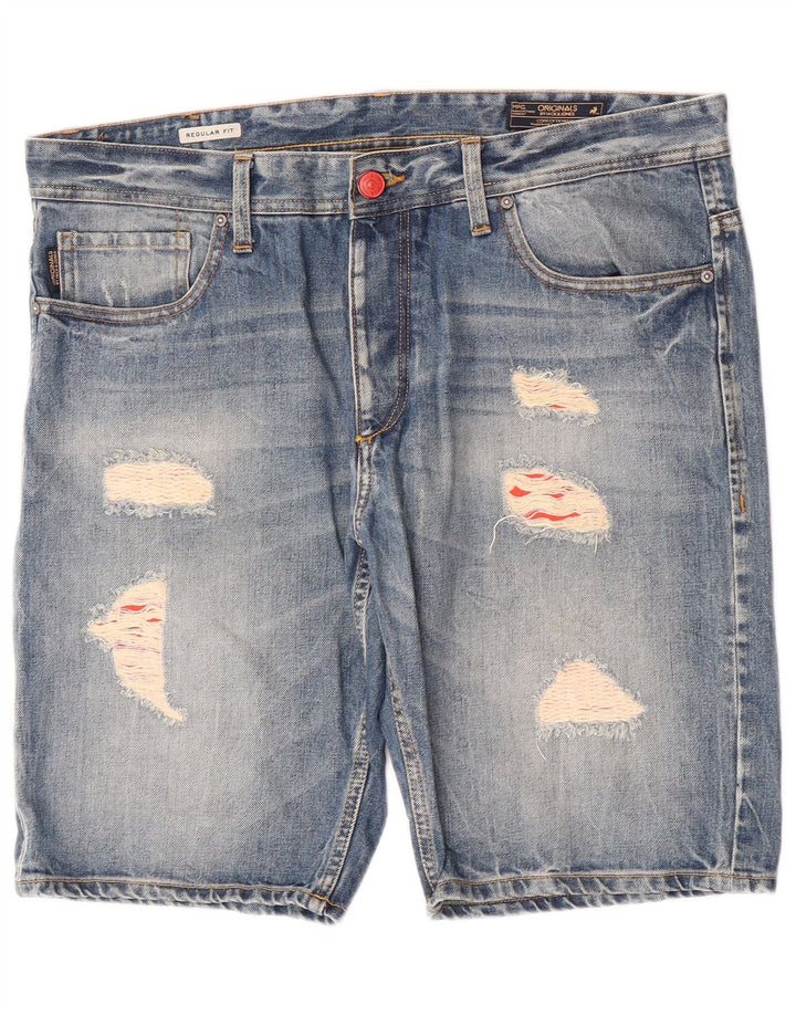 Jack & Jones Pantalones cortos vaqueros desgastados de corte regular para hombre W38 XL Azul