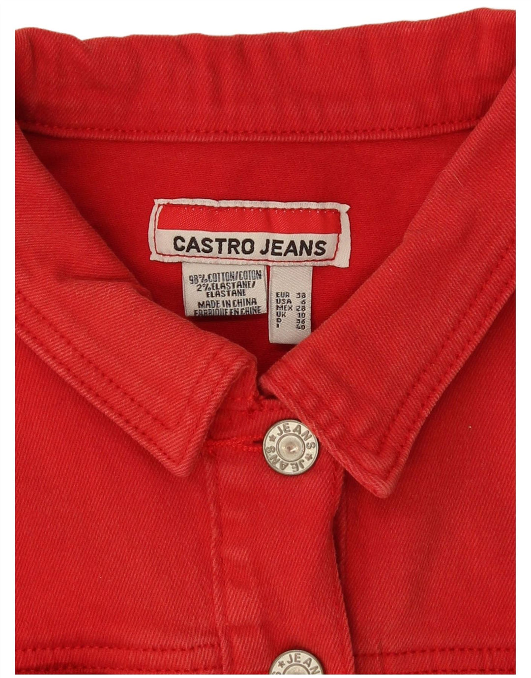 Castro Chaqueta vaquera corta para mujer UK 10 Small Red Cotton