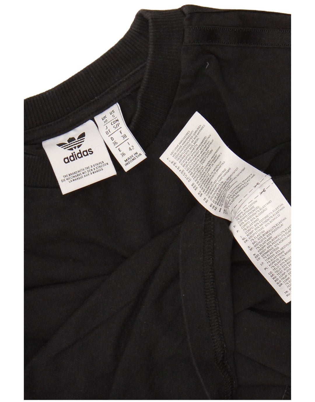 ADIDAS Mujer Crop Top Manga Larga UK 10 Pequeño Algodón Negro