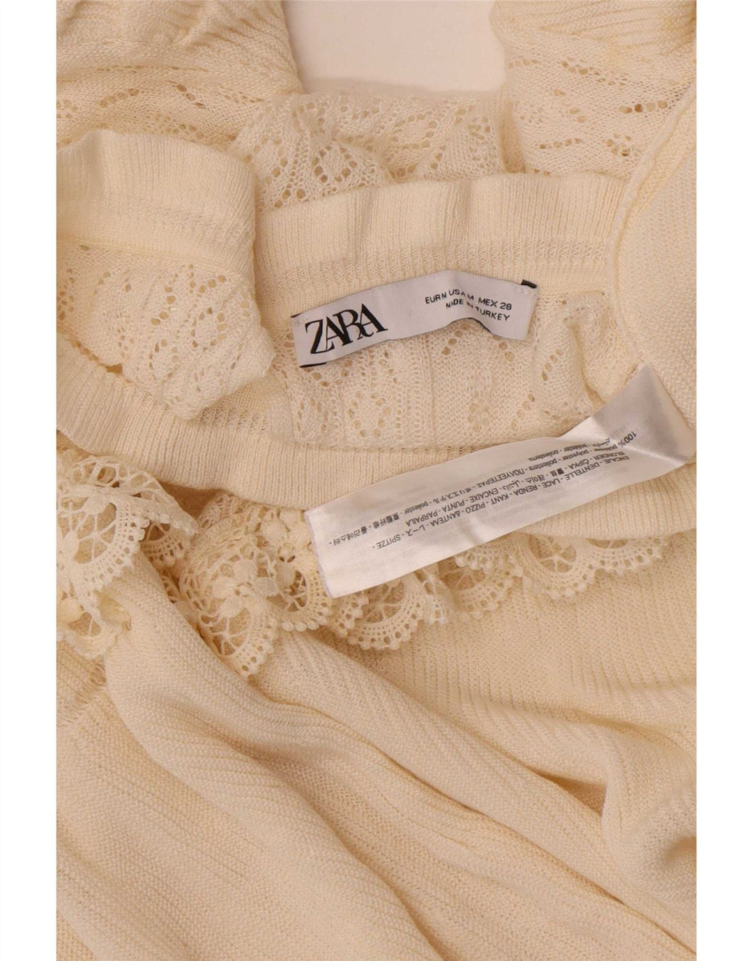 Zara Blusa de manga 3/4 para mujer Top UK 40 Medio Off White Floral Poliéster