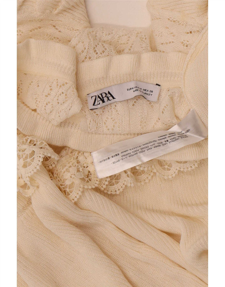 Zara Blusa de manga 3/4 para mujer Top UK 40 Medio Off White Floral Poliéster