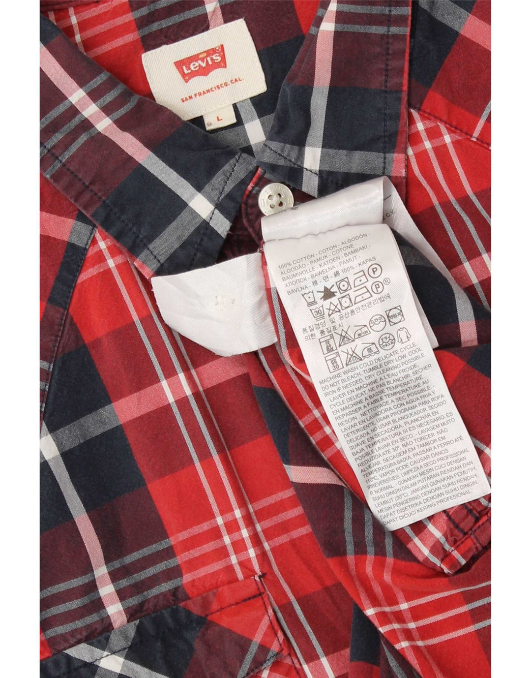 Levi's Camisa de manga corta para hombre de algodón a cuadros rojos grandes