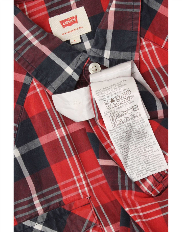 Levi's Camisa de manga corta para hombre de algodón a cuadros rojos grandes