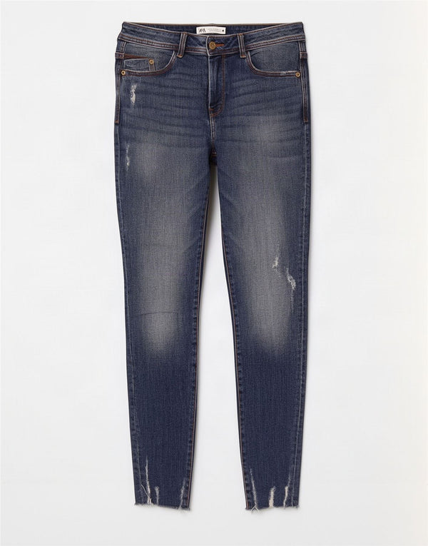 Zara Vaqueros pitillo desgastados para mujer EU 40 Medium W30 L28 Algodón azul