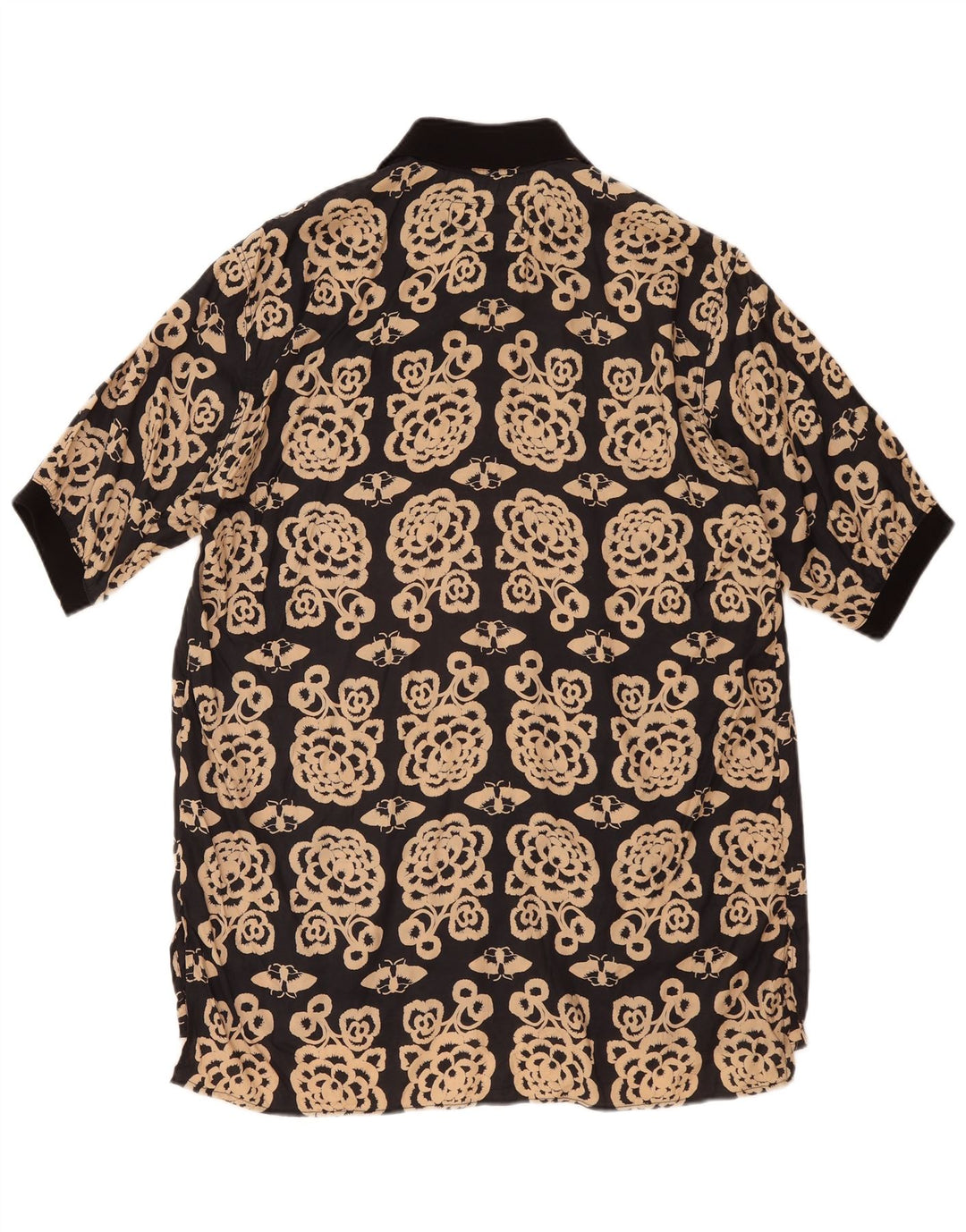 Vintage hombres manga corta pullover camisa medio negro floral