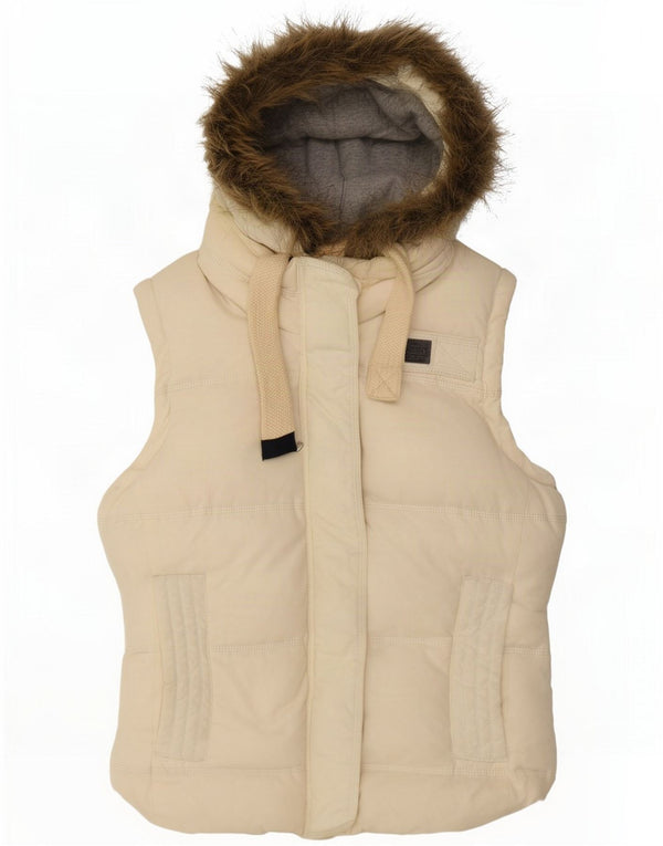 Chaleco acolchado con capucha Superdry para mujer UK 44 Large Off White Cotton
