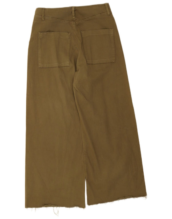 Zara Mujer Pantalones Cortos De Pierna Ancha EU 36 Small W26 L25 Caqui