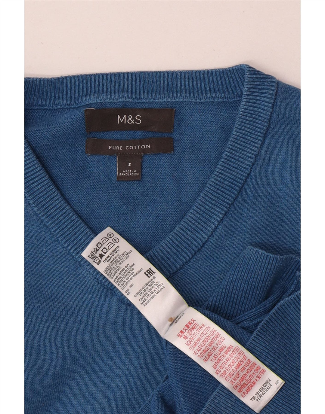 MARKS & SPENCER Jersey con cuello en V para hombre Pequeño Algodón azul