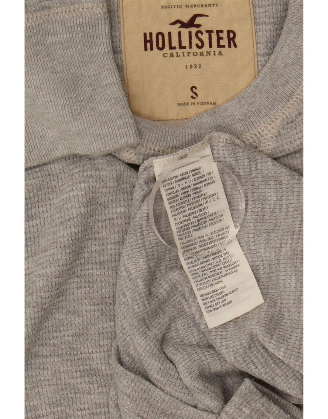 Camiseta Hollister Hombre Manga Larga Algodón Gris Pequeño