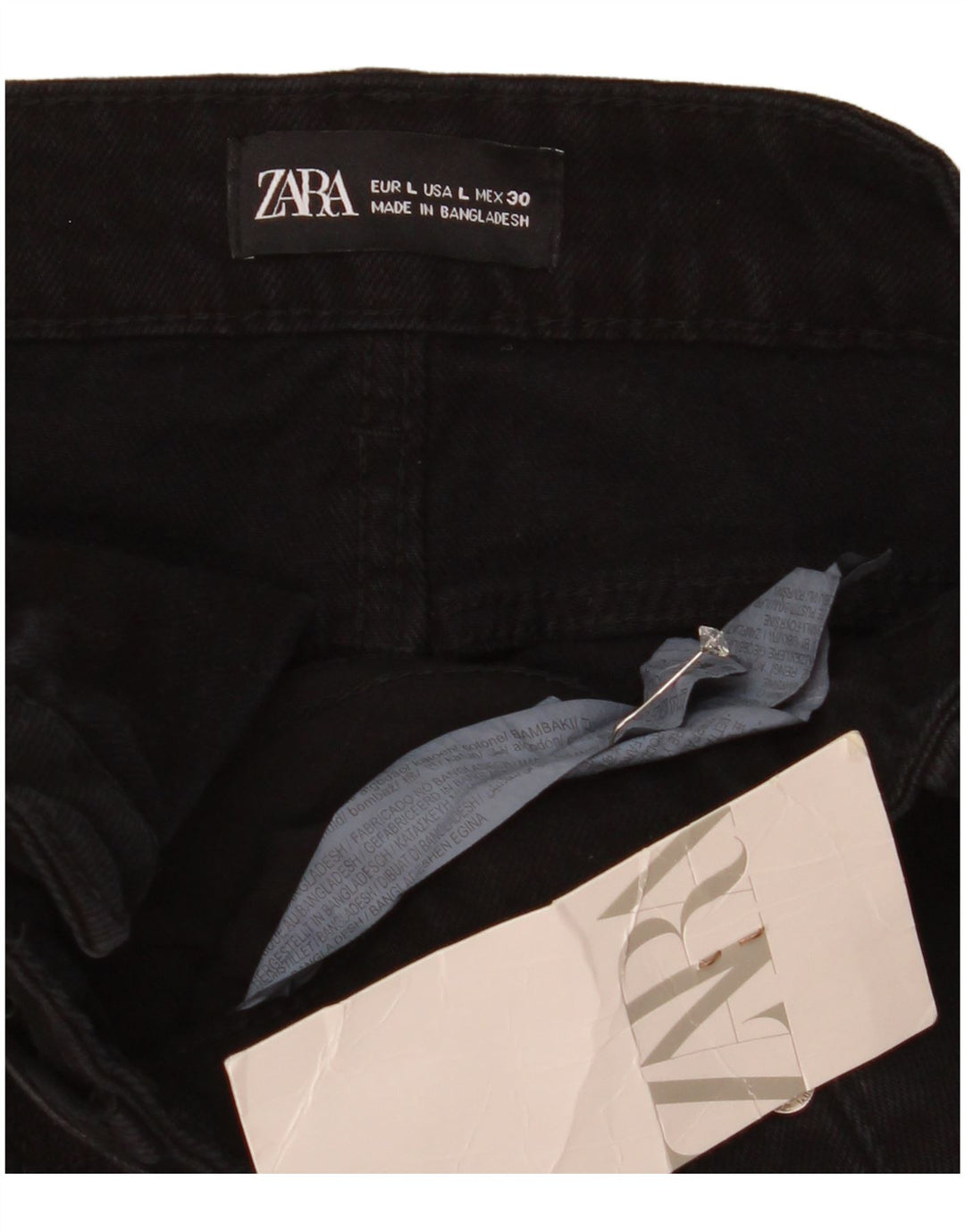 Zara Mujer Falda Vaquera Grande W30 Algodón Negro