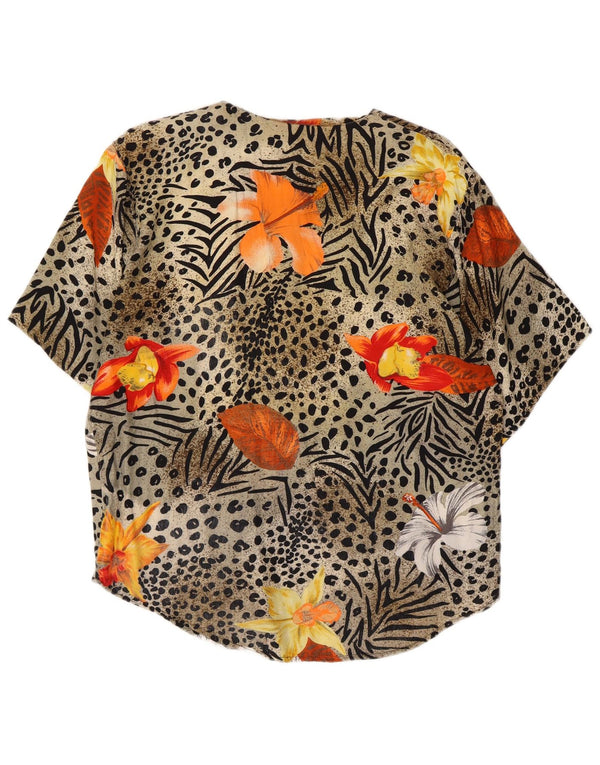 Vintage mujer camisa de manga corta blusa Reino Unido 14 gran gris animal print
