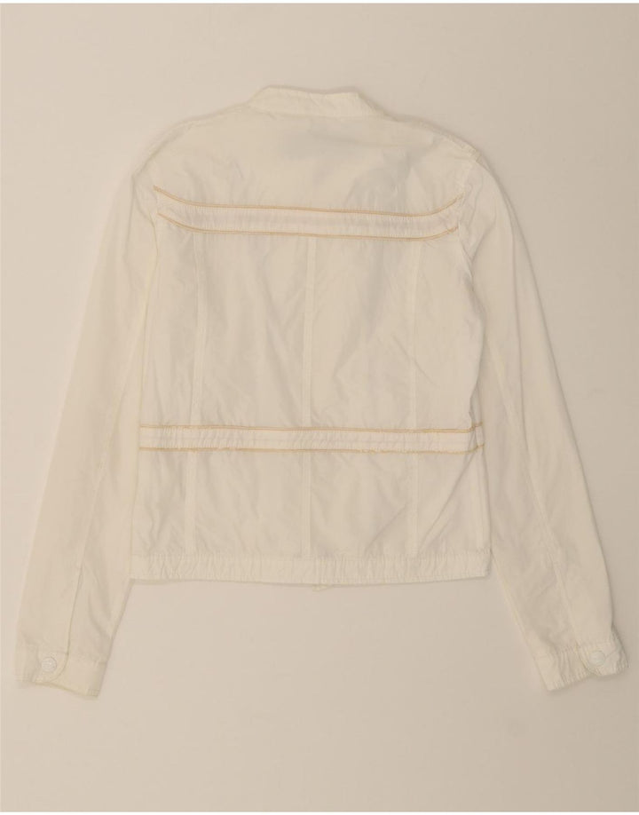 CALVIN KLEIN JEANS Womens Crop Bomber Jacket UK 12 Medium White Polyester Vintage Calvin Klein Jeans and Second-Hand Calvin Klein Jeans from Messina Hembry 