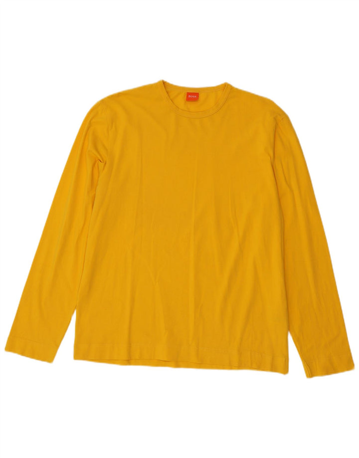 HUGO BOSS Hombre Top Manga Larga Grande Algodón Amarillo