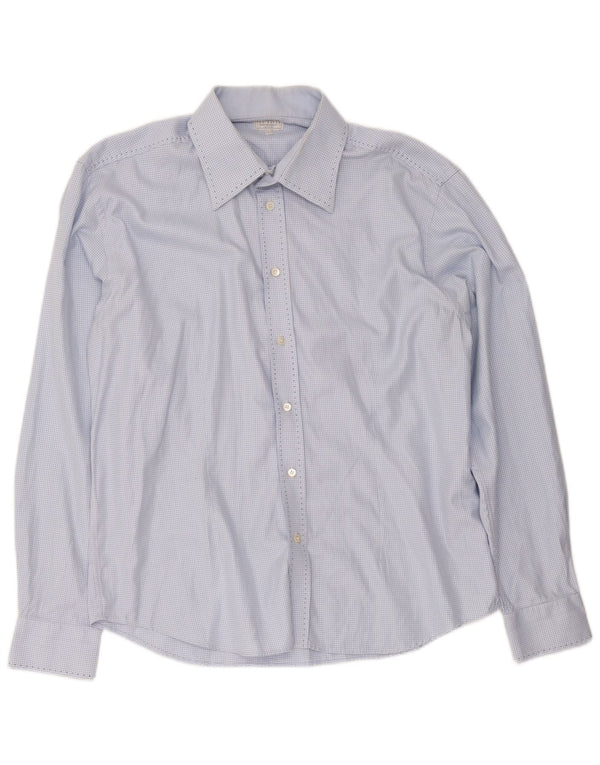 Ted Baker Camisa para hombre Talla 6 2XL Algodón de pata de gallo azul