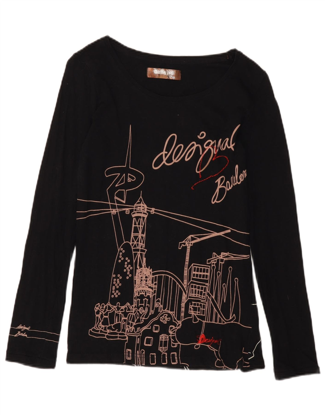 Desigual Mujer Barcelona Graphic Top Manga Larga Reino Unido 12 Mediano Negro Algodón