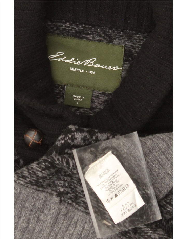 EDDIE BAUER Suéter tipo jersey con cuello chal para hombre, lana Fair Isle gris pequeña