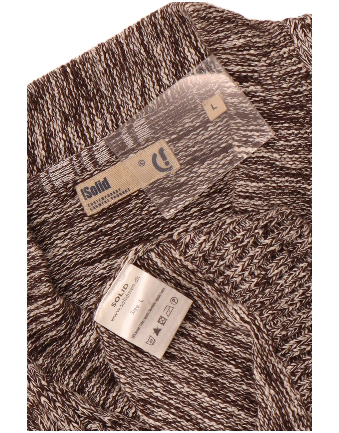 Vintage hombres Cardigan suéter grande marrón moteado algodón