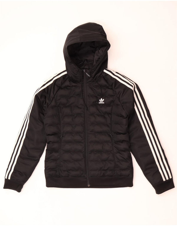 Adidas Chaqueta acolchada con capucha para mujer UK 12 Mediana Negro Poliéster