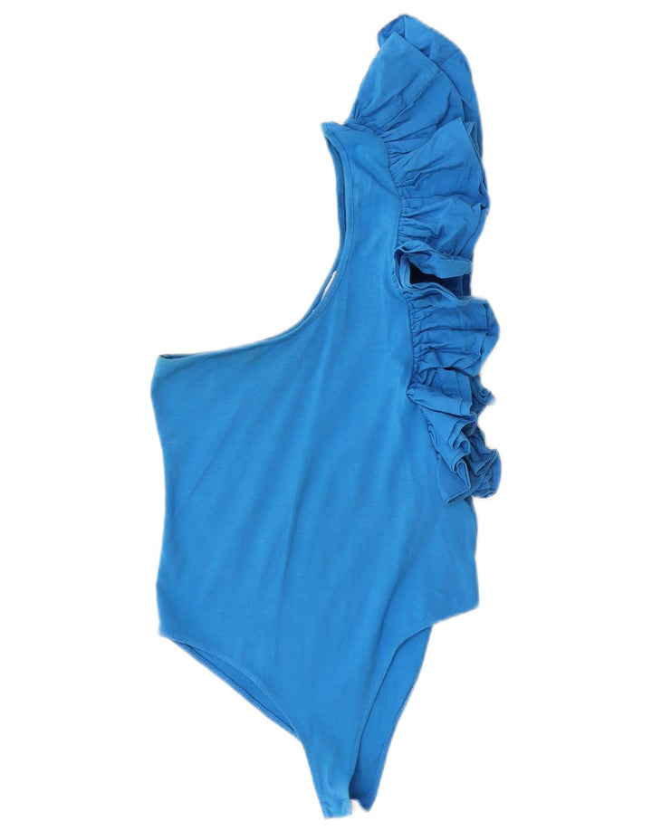Zara Body De Un Hombro Con Volantes Para Mujer UK 8 Small Algodón Azul