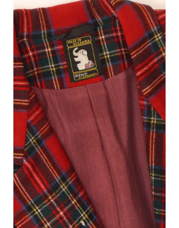 Vintage mujer 3/4 manga 1 botón Blazer chaqueta Reino Unido 14 cuadros rojos medianos
