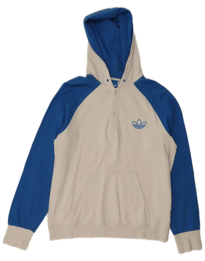 Adidas Hombre Sudadera Con Capucha Y Cuello Con Botones Jersey Pequeño Blanco Colorblock Algodón