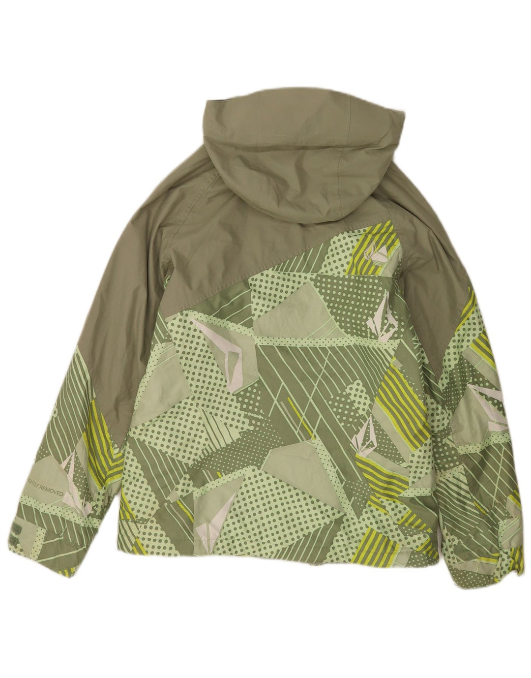 Volcom Chaqueta cortavientos con capucha para hombre UK 36 Small Verde Geométrico Poliéster