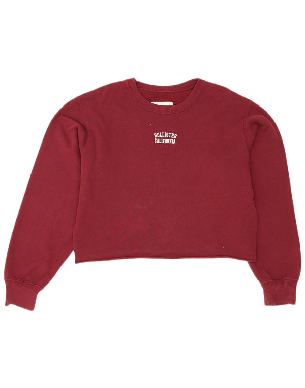 Hollister Mujer Crop Oversize Sudadera Jumper UK 6 XS Algodón Borgoña