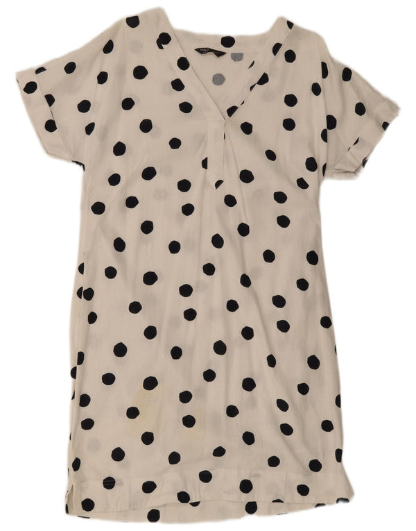 Marks & Spencer Vestido acampanado para mujer Reino Unido 44 Mediano Lino de lunares blancos