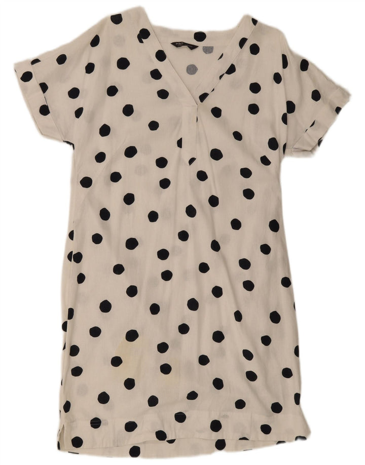 Marks & Spencer Vestido acampanado para mujer Reino Unido 44 Mediano Lino de lunares blancos