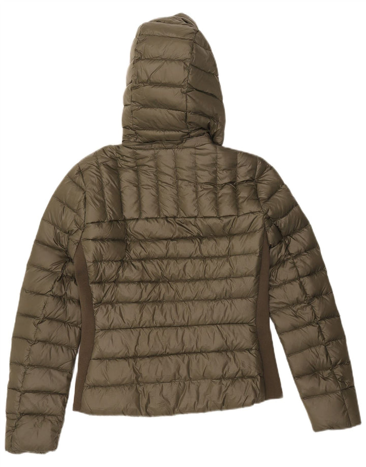 Zara Mujer Chaqueta Acolchada Con Capucha UK 42 Medium Caqui Colorblock