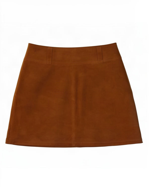 Vintage mujer ante mini falda IT 42 Medio W28 Cuero Beige