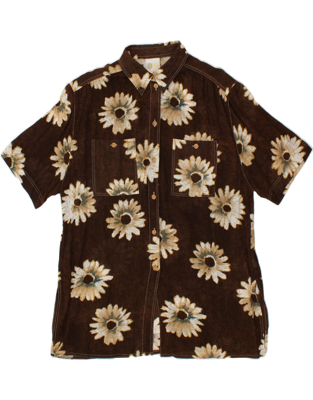 YOUR SIXTH SENSE Womens Short Sleeve Shirt IT 44 Medium Brown Floral Vintage Your Sixth Sense and Second-Hand Your Sixth Sense from Messina Hembry 