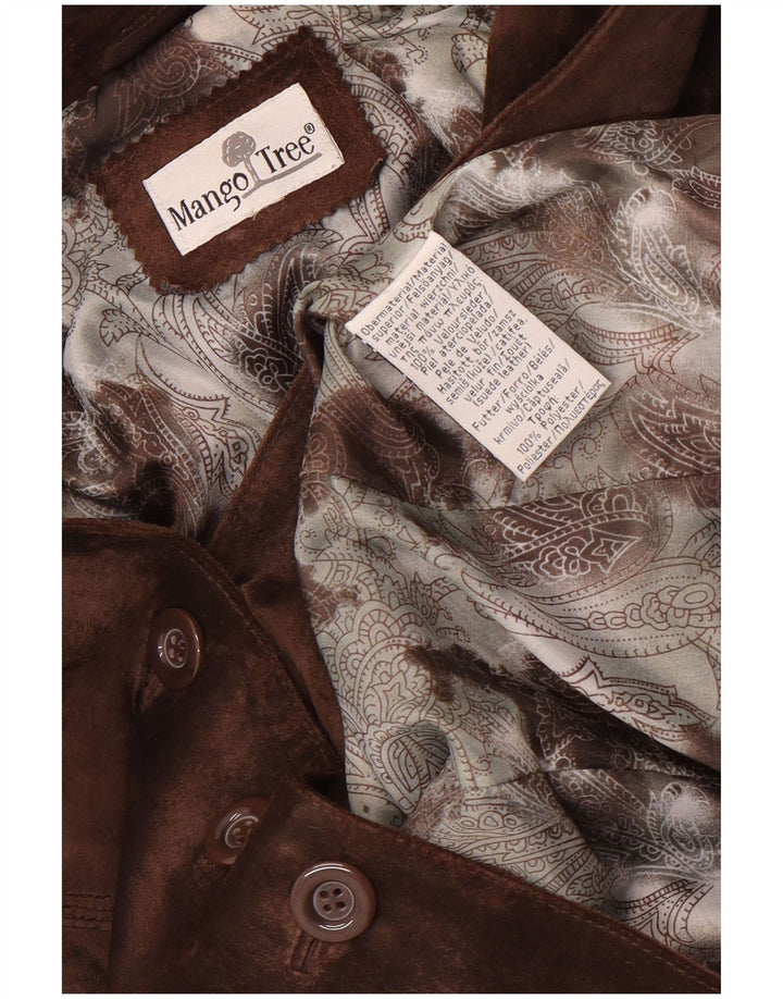 Vintage mujer 3 botones ante Blazer chaqueta Reino Unido 40 cuero marrón grande