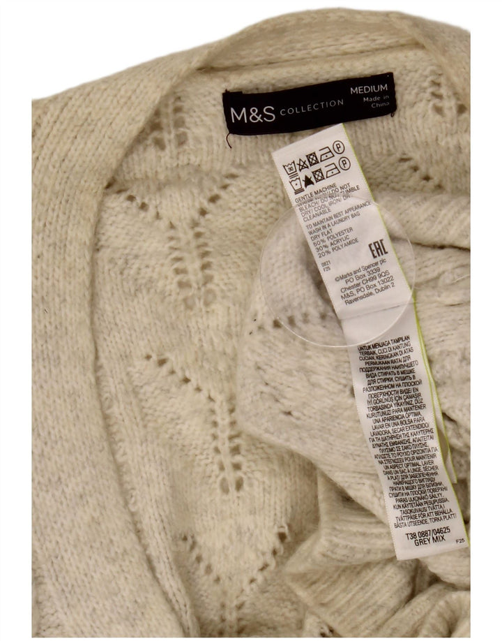 MARKS & SPENCER Suéter tipo cárdigan para mujer UK 14 Medio Blanco Poliéster