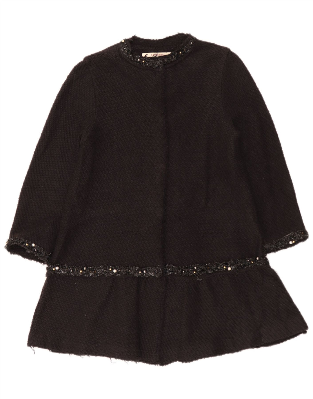Zara Mujer Abrigo UK 12 Mediano Negro Algodón