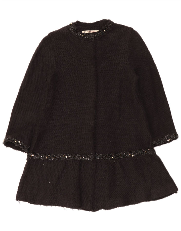 Zara Mujer Abrigo UK 12 Mediano Negro Algodón