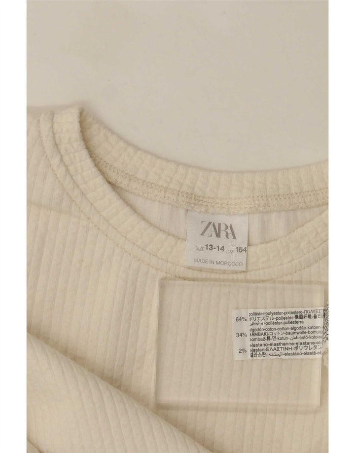 Zara Top Crop Graphic Manga Larga Niña 13-14 Años Blanco Poliéster