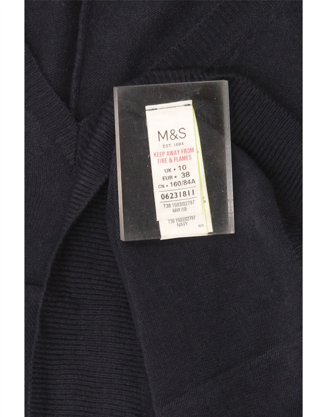 MARKS & SPENCER Suéter con cuello en V para mujer UK 10 Small Azul marino