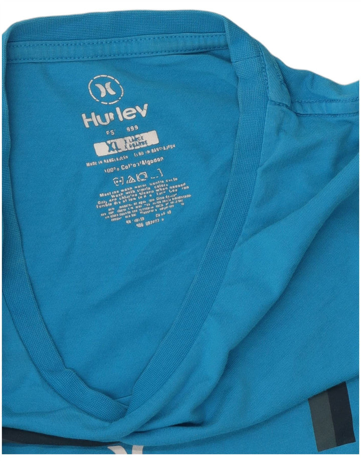 Hurley Hombre Camiseta Gráfica Top XL Algodón Azul