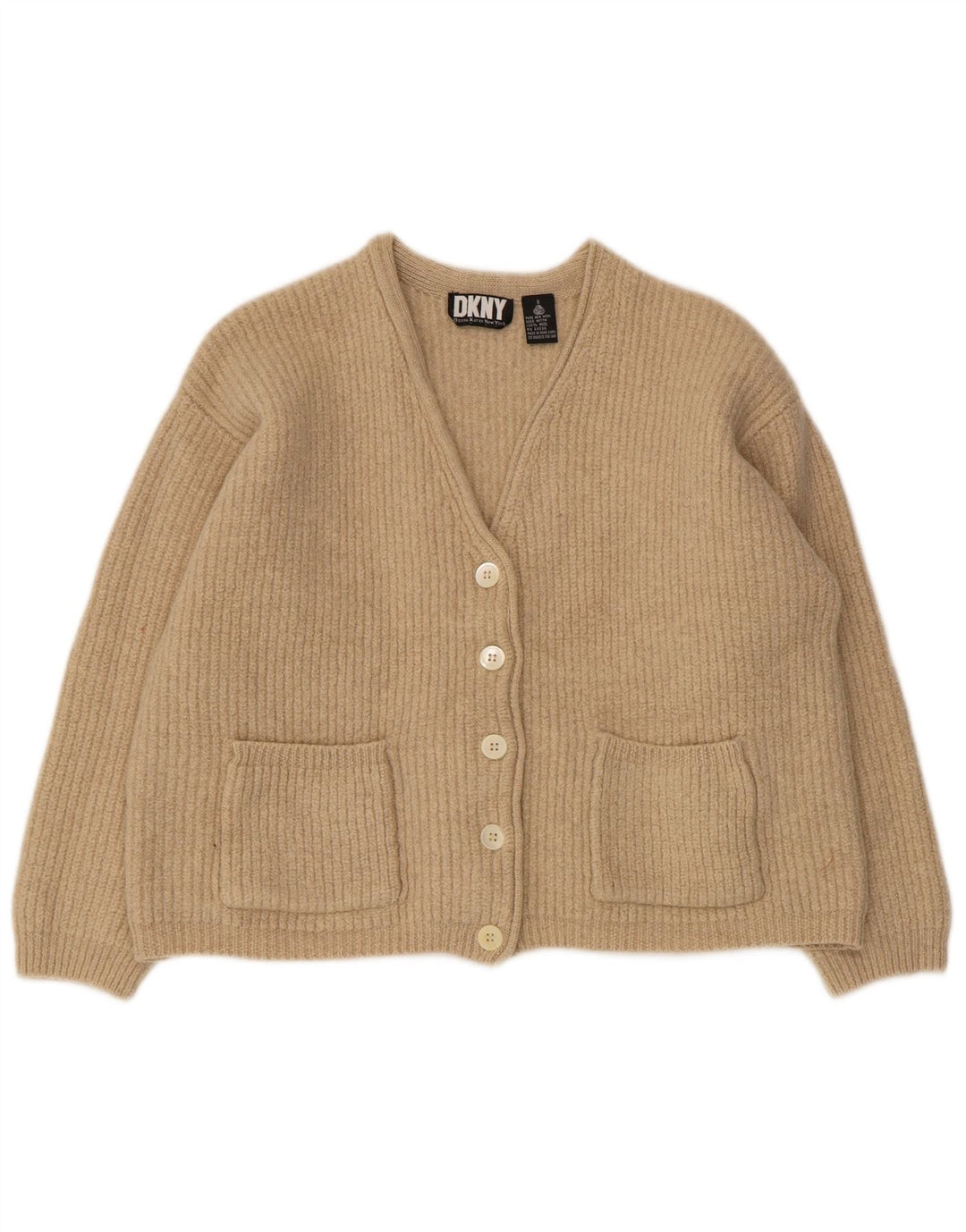 Dkny Suéter tipo cárdigan extragrande para mujer UK 10 Small Beige Wool