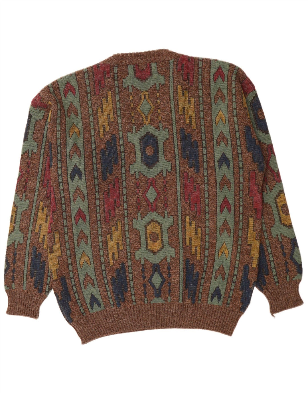 VINTAGE Jersey con cuello en V para hombre IT 50 Marrón medio Geométrico