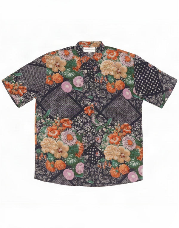 Blusa estilo camisa holgada vintage para mujer UK 44 Mediana Azul marino floral