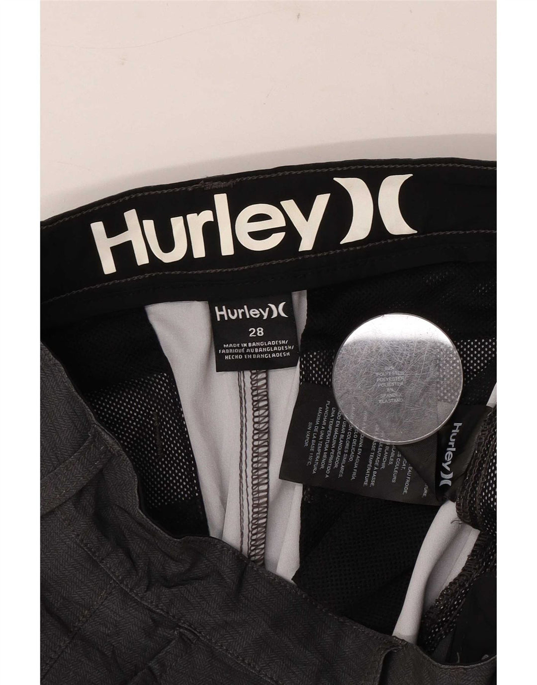 Hurley Pantalones cortos chinos para hombre W28 Poliéster gris pequeño