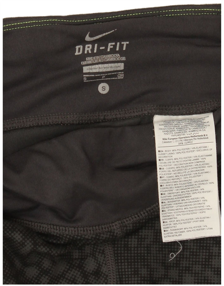 Nike Dri Fit Capri Leggings para mujer UK 8 Pequeño Negro Geométrico Poliéster