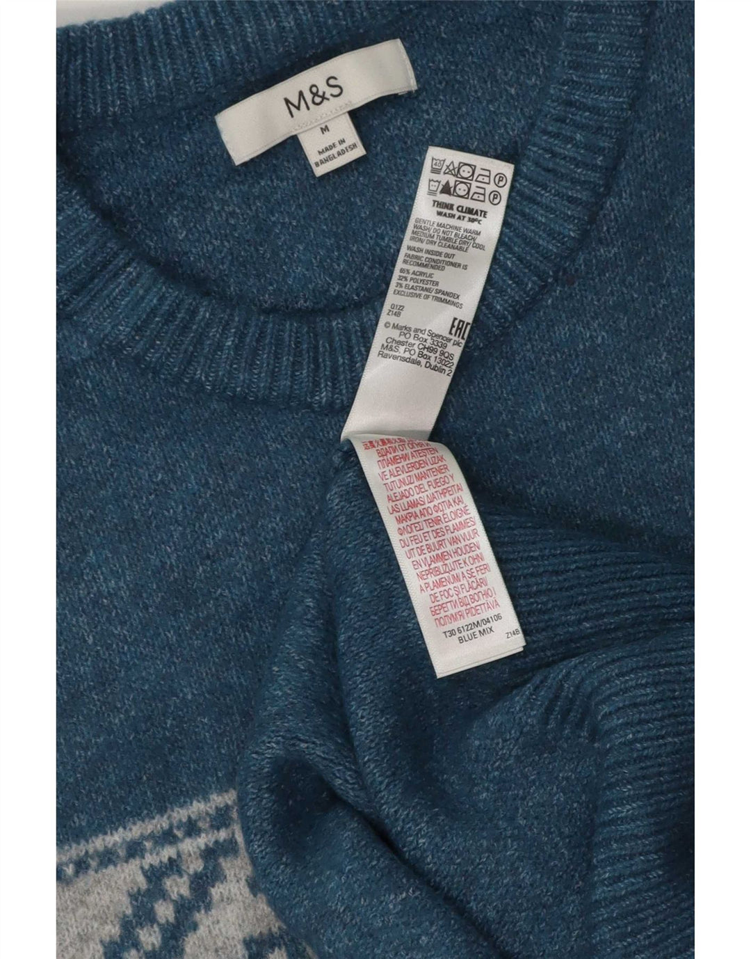 Marks & Spencer Jersey con Cuello Barco para Hombre Acrílico Azul Medio Fair Isle
