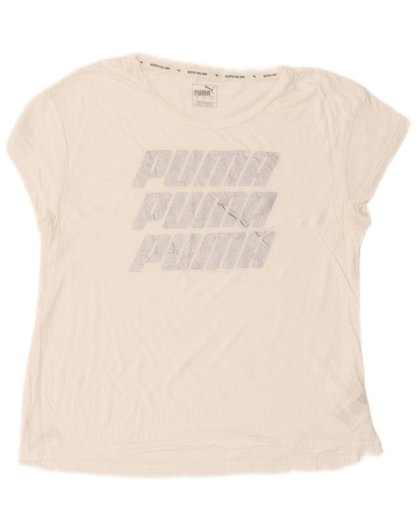 Puma Camiseta gráfica extragrande para mujer Top UK 10 Small White Cotton