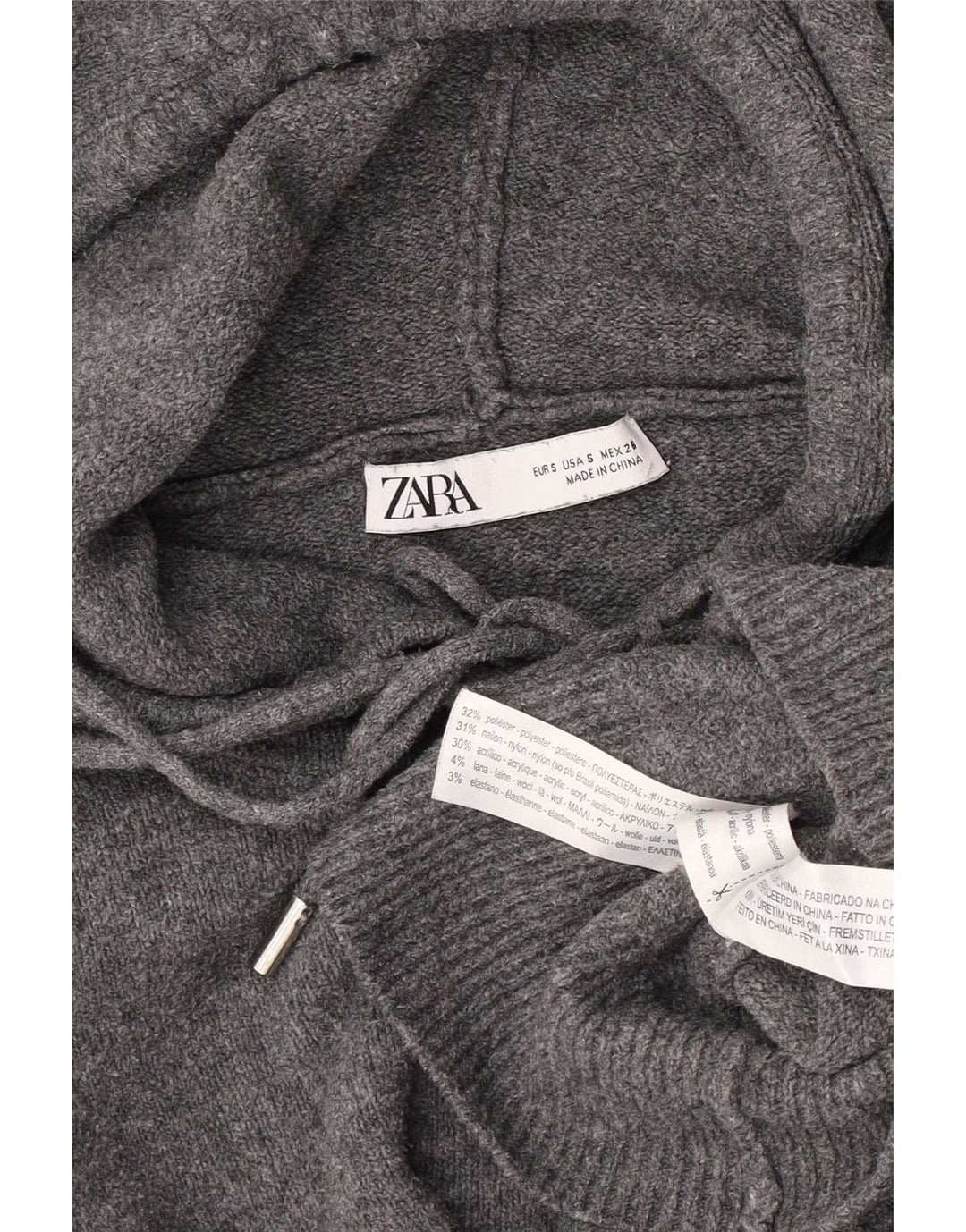 Zara - Jersey extragrande con capucha para mujer, talla 10, poliéster gris pequeño