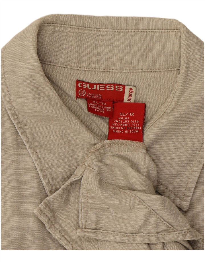 GUESS Camisa Manga Corta Hombre XL Lino Beige